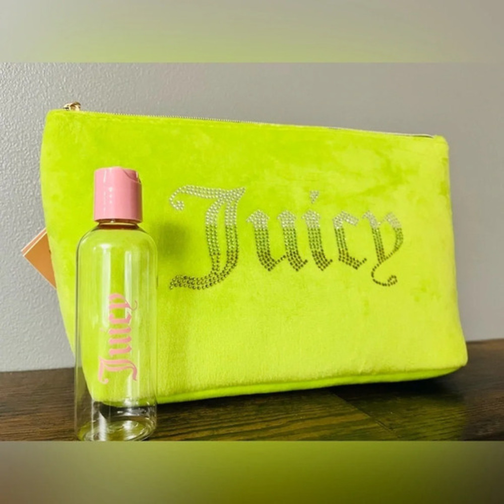 Juicy Couture Neon Yellow Logo Cosmetic Pouch w Perfume NWT